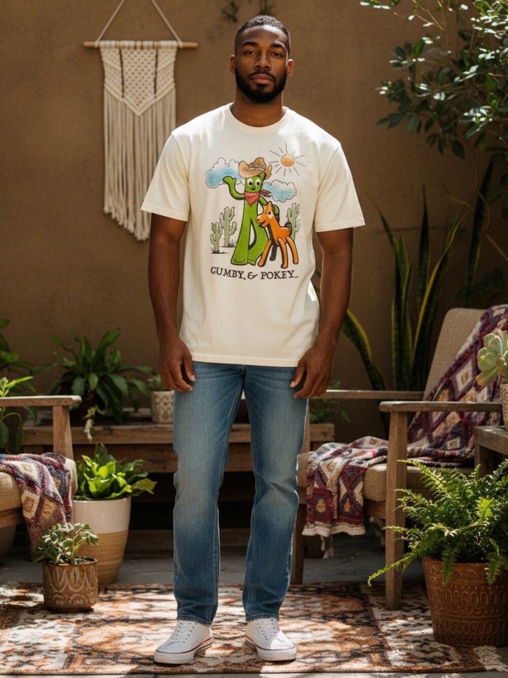 NEW Y2K 90s Cowboy Gumby and Pokey T-Shirt 2XL Goodie Two Sleeves 100% Cotton
